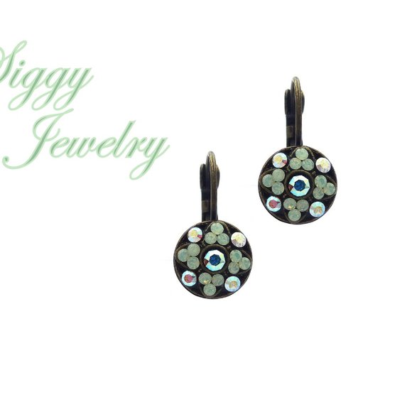 Mint Opal and AB Dainty Flower Drop Earrings - Picture 1 of 4